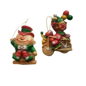 Vintage Christmas Tree Ornaments Blow Mold Humpty Dumpty Clown Made in Hong Kong
